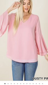 Dusty Pink Bell 3/4 Sleeve Top