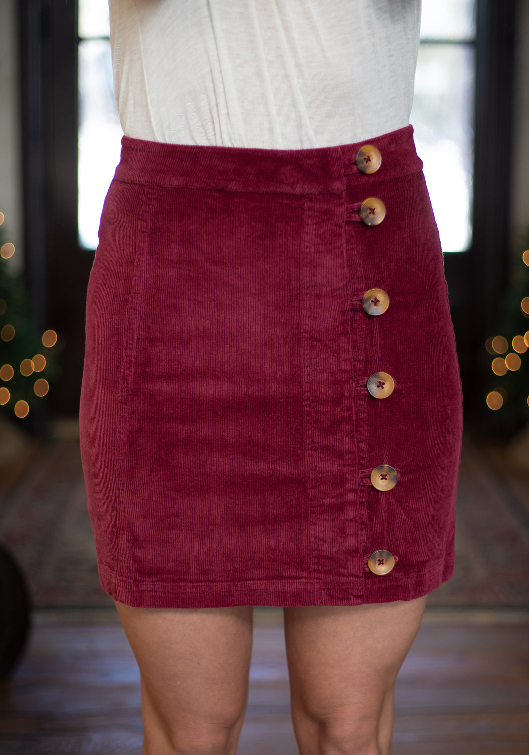 Burgundy Button-Down Skirt