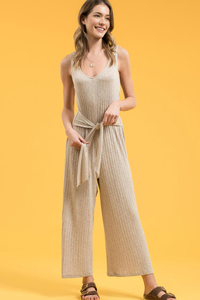 Ribbed Tie-Front Jumpsuit