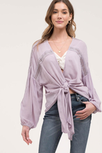 Load image into Gallery viewer, Lavender Front Tie Kimono